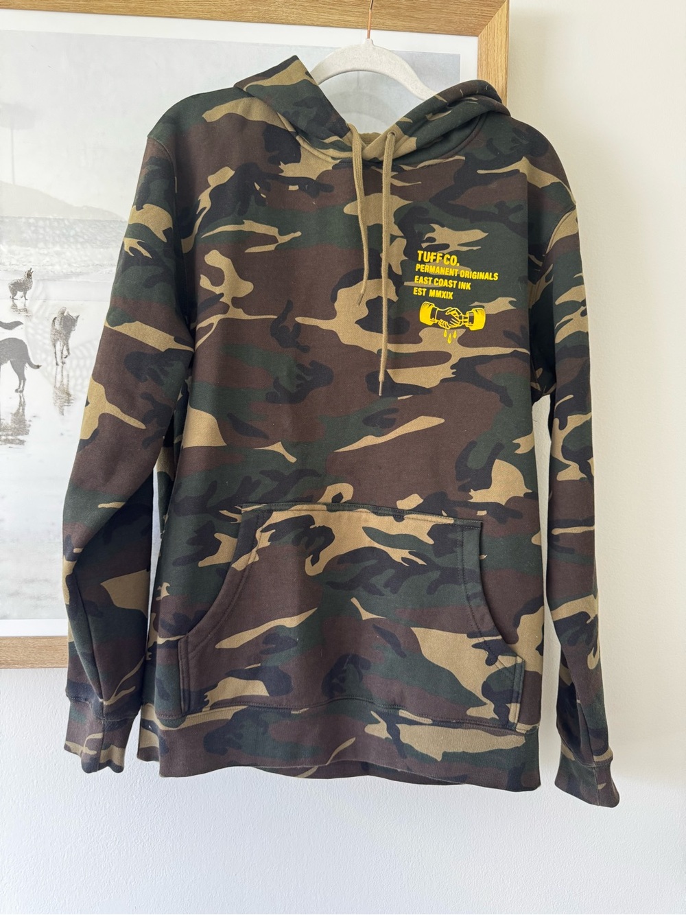 Camo Hoodie with Tattoo Graphic
